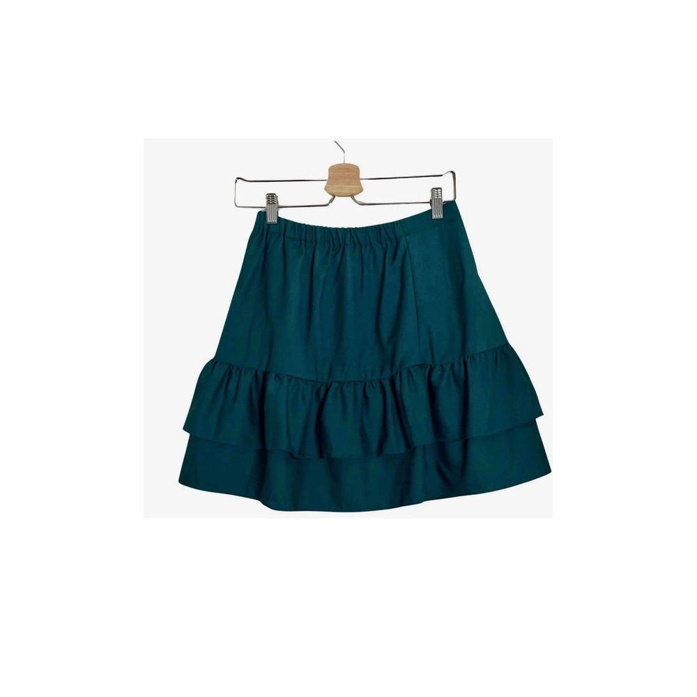 J. Crew Green Ruffle Mini Skirt Elastic‎ Waist Flounce Tiered Cute